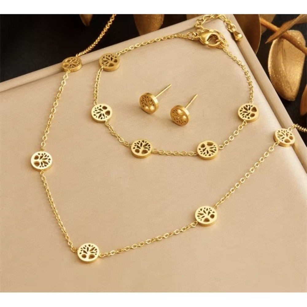 (..3.19)Tree Of Life 18 K Gold Plated Stainless Steel Jewelry Set
